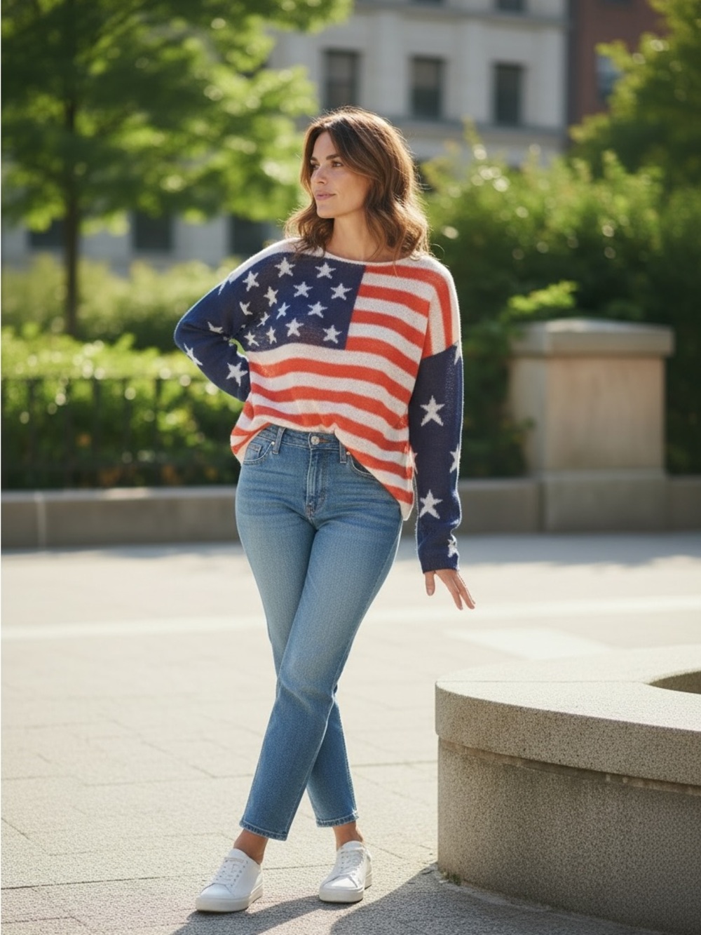 Wildfox American Flag Long Sleeve Oversized Sweater Size Small
